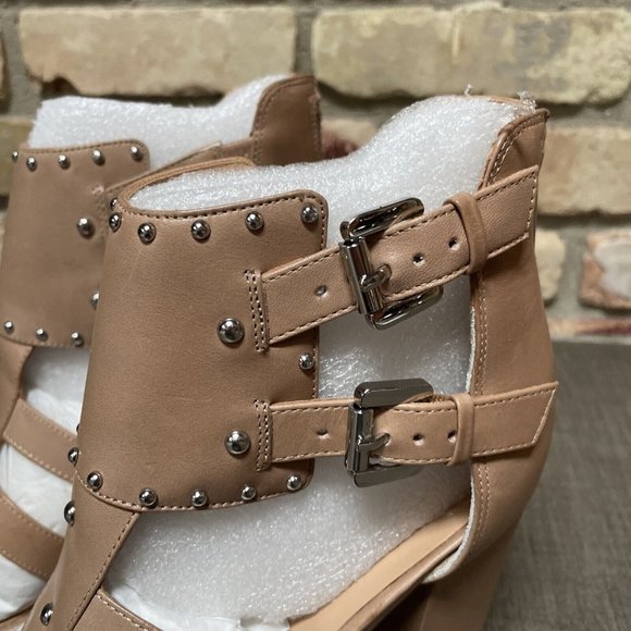 belle by sigerson morrison High Heel Tan Studded Leather Cage Sandals Nib 8 - Picture 2 of 15